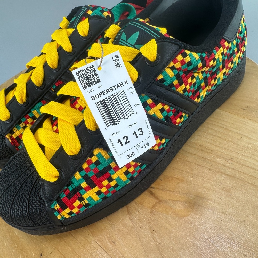 adidas Superstar II 'Jamaica' Mens Size 12 Shoes Black Green Yellow Red Marley - Picture 8 of 9